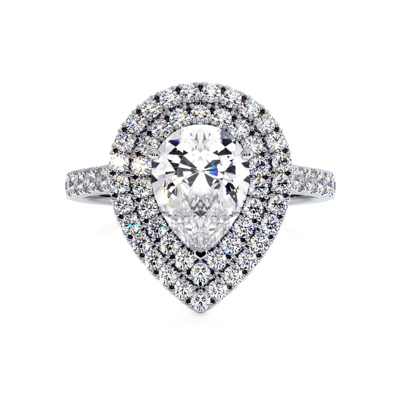 Bagues de fiançailles diamants BAGUE ODEON DOUBLE HALO POIRE